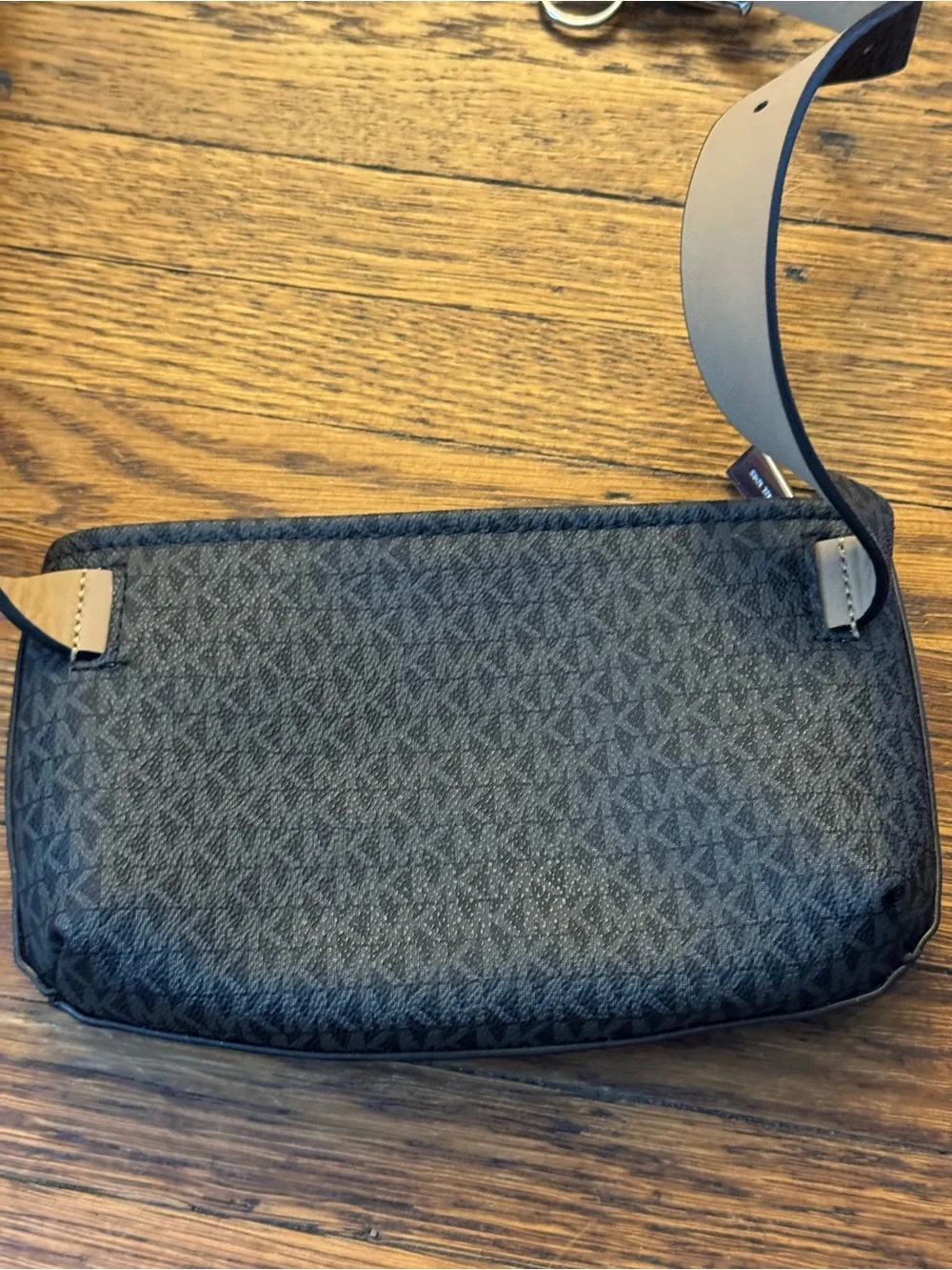 Michael Kors Black Crossbody Belt Bag with Gray and White Racing Stripe